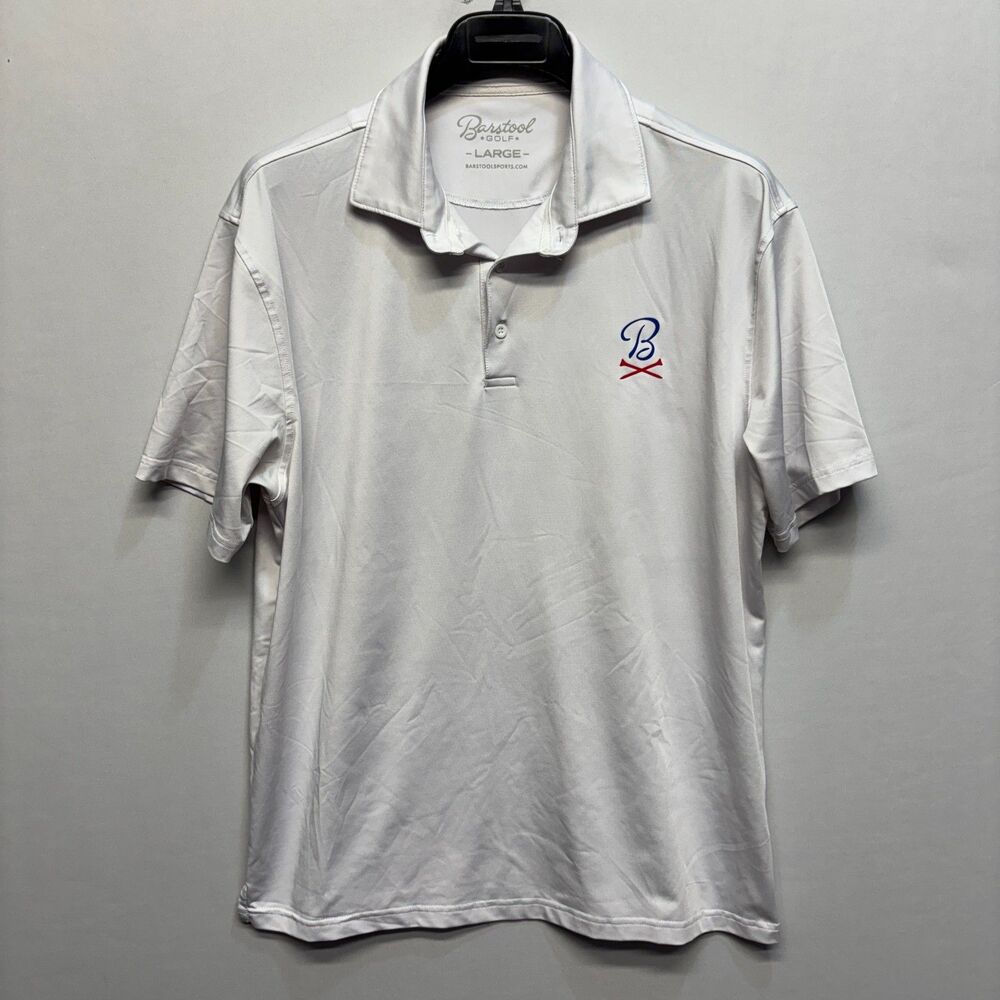 Barstool Golf Men Short Sleeve Performance Polo Shirt Size Large White C102 -10